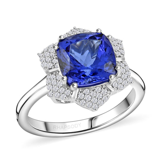 AAAA Tansanit, Weißer Diamant AGI zertifiziert Ring 950 Platin (Größe 20.00) ca. 4.25 ct