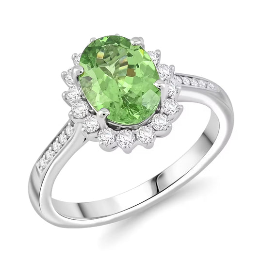 AAAA Tsavorite Granat, Weißer Diamant Ring 950 Platin (Größe 19.00) ca. 1,60 ct