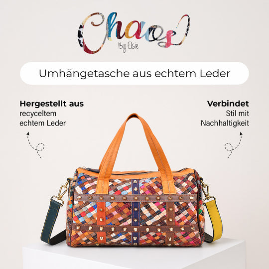 Chaos by Elsie, Crossbody-Tasche aus echtem Leder, Multicolor, mit RFID-Schutz und Mini-Taschenlampe, ca. 31,5 x 17,5 x 19,5 cm