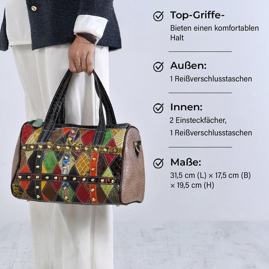 Chaos by Elsie, Crossbody-Tasche aus echtem Leder, Multicolor mit Krokoprägung, RFID-Schutz und Mini-Taschenlampe, ca. 31,5 x 17,5 x 19,5 cm