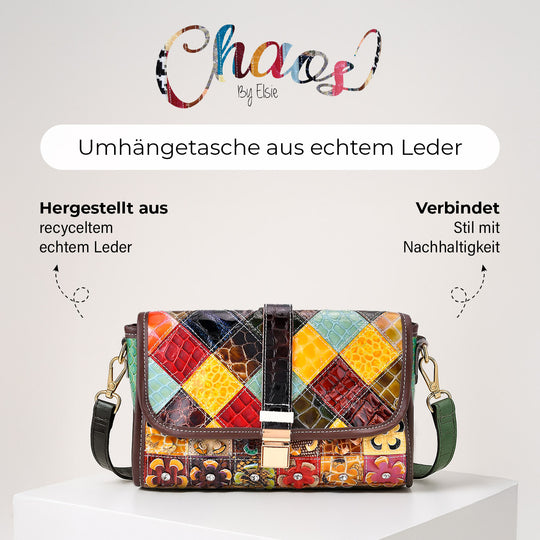 Chaos by Elsie, Crossbody-Tasche aus echtem Leder, Multicolor mit gewebtem Muster, RFID-Schutz und Mini-Taschenlampe, ca. 28 x 10 x 18 cm