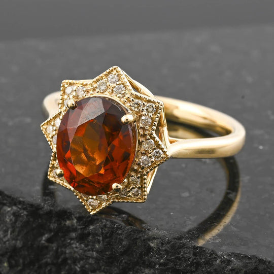 LUXORO AAA Honig Granat, Weißer Diamant Ring 417 Gold (Größe 17.00) ca. 4,00 ct