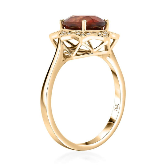LUXORO AAA Honig Granat, Weißer Diamant Ring 417 Gold (Größe 17.00) ca. 4,00 ct