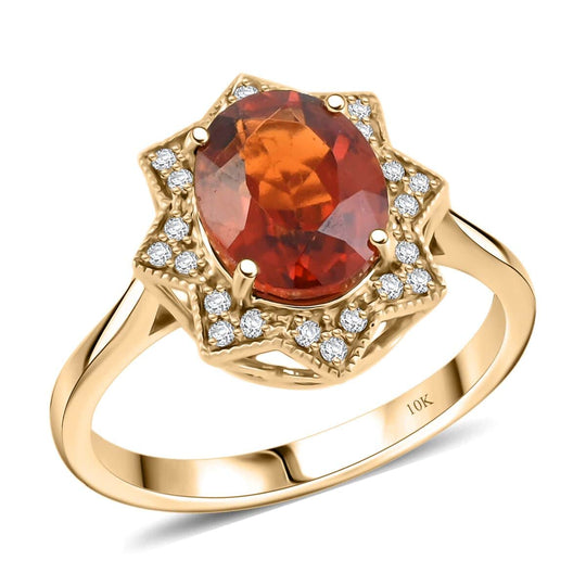 LUXORO AAA Honig Granat, Weißer Diamant Ring 417 Gold (Größe 17.00) ca. 4,00 ct