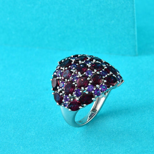 Natürlicher Rhodolith Granat, Afrikanischer Amethyst Ring 925 Silber rhodiniert (Größe 21.00) ca. 12.16 ct