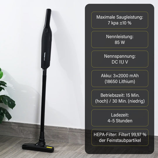 2-in-1 Stabstaubsauger, Kabellos, Handstaubsauger-Funktion, ABS, 45.2x7.5x7.7, Schwarz