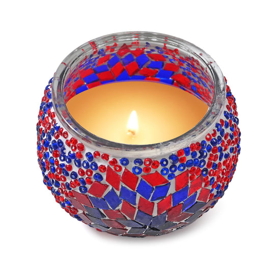 Aromatische Lavendel-Sojawachs-Duftkerze im handgefertigten Mosaikglas, ca. 10x8 cm