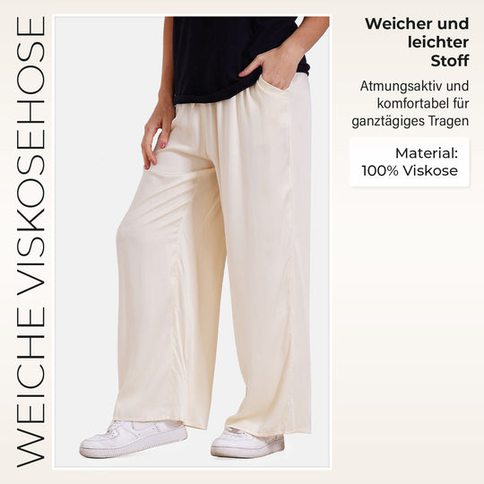 Locker geschnittene Damenhose mit Gummibund - 100?% Viskose, Seitentaschen, Einheitsgröße, Länge: 106cm, Dehnbund: 60cm, Bronze