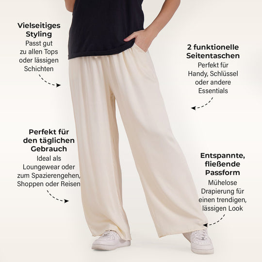 Locker geschnittene Damenhose mit Gummibund - 100?% Viskose, Seitentaschen, Einheitsgröße, Länge: 106cm, Dehnbund: 60cm, Bronze