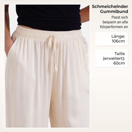 Locker geschnittene Damenhose mit Gummibund - 100?% Viskose, Seitentaschen, Einheitsgröße, Länge: 106cm, Dehnbund: 60cm, Bronze