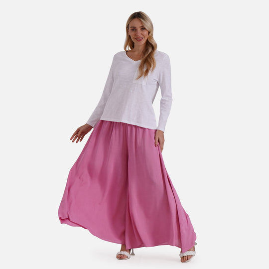 Gesmokte Taillen-Culottes, locker, bequem, elastischer Bund, 100 % Viskose, Einheitsgröße, Rosa