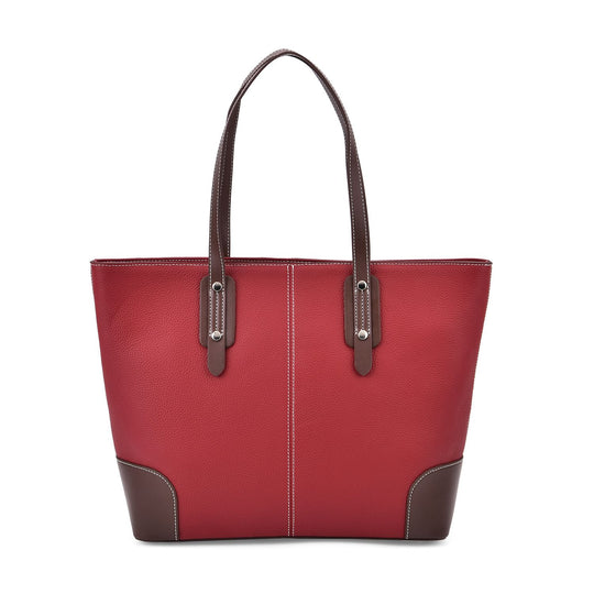 Echtleder Modische, geräumige Kontrastfarbene Tasche mit Verschluss, Größe: 33x13x29 cm, Schwarz