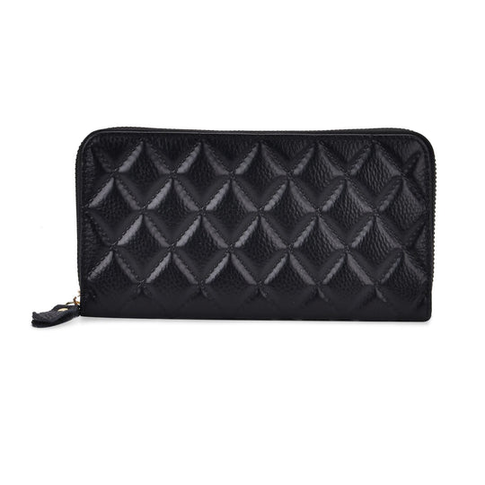RFID-Geldbörse aus echtem Leder mit Diamantprägung, Reißverschluss, 8 Kartenfächer, 19x2.5x9.5cm, Grau
