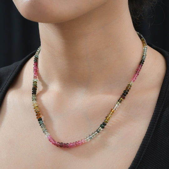 AAA Mehrfarbige-Turmalin Halskette ca. 45 cm 585 Gold ca. 75.00 ct