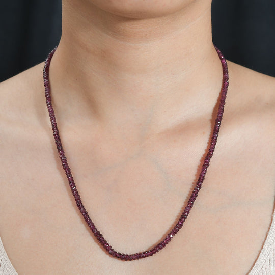 Lila Granat Halskette ca. 50 cm 925 Silber rhodiniert ca. 78.00 ct