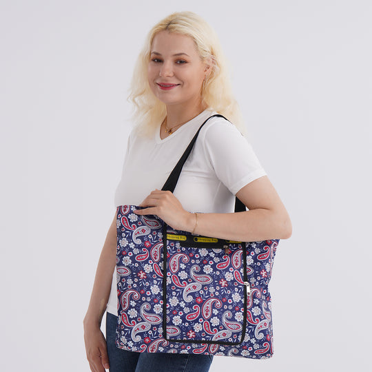 Faltbare Einkaufstasche mit Paisley-Design, wasserabweisend und strapazierfähig, mit Innen- und Außentasche, Tragelänge ca. 22 cm, 40x43 cm, Rot