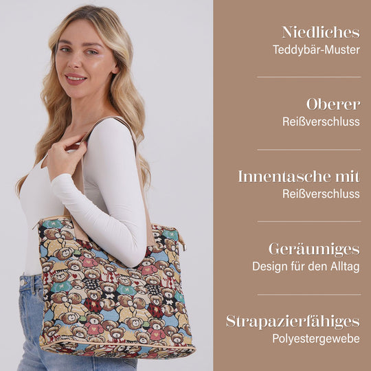 Vielseitige Tragetasche mit Blumen-Muster, Weiches Polyester, praktische Fächer und sichere Reißverschlussöffnung, 38x13x33?cm