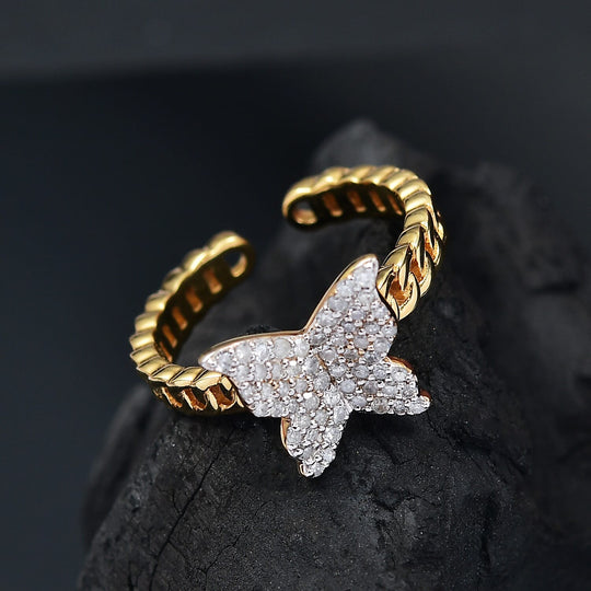 GP Trionfo Kollektion Weißer Diamant Ring 925 Silber 750 Gelbgold Vermeil (Größe 19.00) ca. 0.33 ct