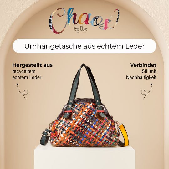 Chaos by Elsie - Umhängetasche aus Echtleder mit Mini-Taschenlampe, 3D-Würfelmuster, RFID-Schutz, ca. 38x17x32 cm