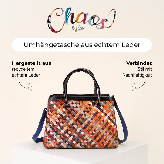 Chaos by Elsie Genuine Leather Crossbody Bag with RFID with Mini flash torch 1.Color:Multicolor Embossed crocdile shining rhomboid pattern with flower Size: 37*14.5*25CM Handle drop:?cm Wall: Genuine Leather Lining: Polyester