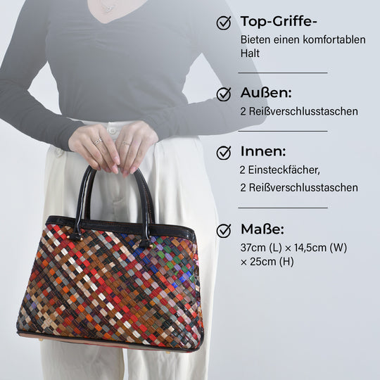 Chaos by Elsie Genuine Leather Crossbody Bag with RFID with Mini flash torch 1.Color:Multicolor Embossed crocdile shining rhomboid pattern with flower Size: 37*14.5*25CM Handle drop:?cm Wall: Genuine Leather Lining: Polyester