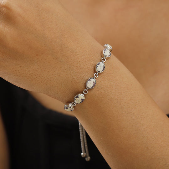 Italienische Kamee Armband aus Conch-Muschel, Messing, 19 cm, Silbefarben