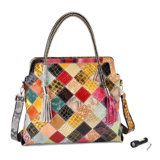 Chaos by Elsie, Crossbody-Tasche aus echtem Leder, Multicolor mit glänzender Krokoprägung im Streifenmuster, RFID-Schutz und Mini-Taschenlampe, ca. 42 x 12 x 36 cm
