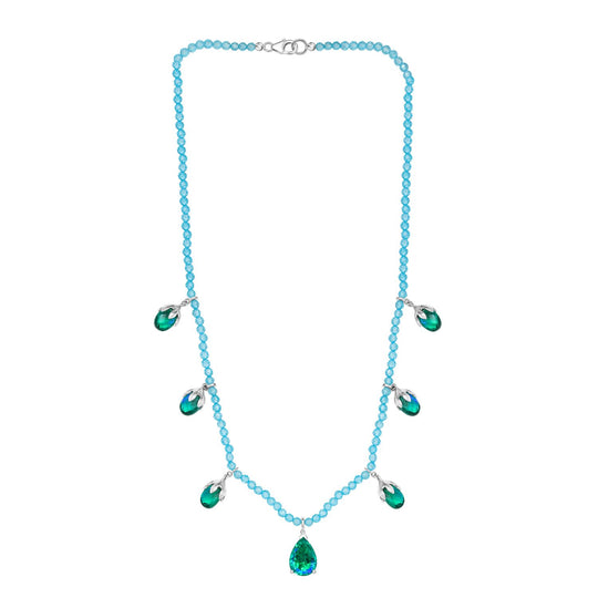 Pfau Quarz Triplette und Blauer Apatit Halskette ca. 45 cm 925 Silber rhodiniert ca. 52,66 ct.