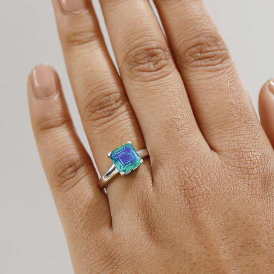 Pfau Quarz Triplette Ring 925 Silber rhodiniert (Größe 21.00) ca. 3,05 ct