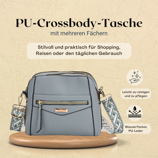 Crossbody-Tasche mit Mehrfachfächern, Kunstleder, 24 x 9,5 x 21 cm, Rot