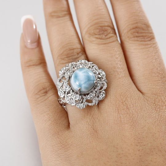 ShopLC EXKLUSIVE INNOVATION - Larimar, Himmelblauer Topas, Weißer Zirkon Ring, 925 Silber rhodiniert (Größe 20.00) ca. 8.91 ct