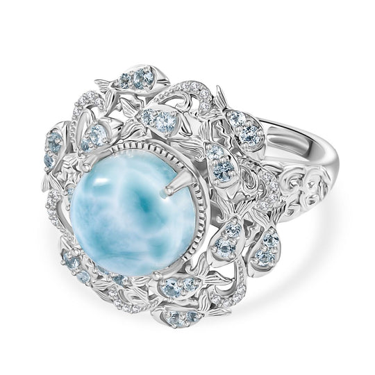 ShopLC EXKLUSIVE INNOVATION - Larimar, Himmelblauer Topas, Weißer Zirkon Ring, 925 Silber rhodiniert (Größe 20.00) ca. 8.91 ct