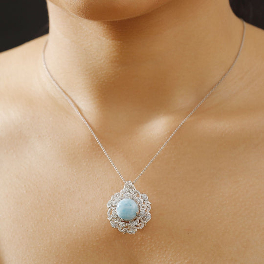 ShopLC EXKLUSIVE INNOVATION - Larimar, Himmelblauer Topas, Weißer Zirkon Anhänger, 925 Silber rhodiniert ca. 8.91 ct