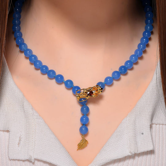 Blaue Jade, Roter Granat Halskette ca. Flexibles cm 925 Silber 750 Gelbgold Vermeil ca. 218.53 ct