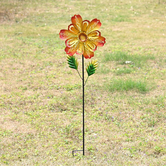 Dekoratives Windspiel in Blumenform, aus Metall, mit Ausschnitt-Design, langlebiges Eisen, zum Einstecken, für Garten oder Terrasse, ca. 25x97?cm