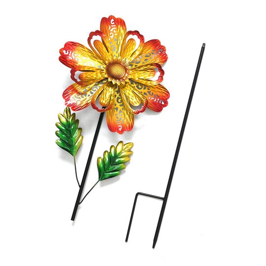 Dekoratives Windspiel in Blumenform, aus Metall, mit Ausschnitt-Design, langlebiges Eisen, zum Einstecken, für Garten oder Terrasse, ca. 25x97?cm