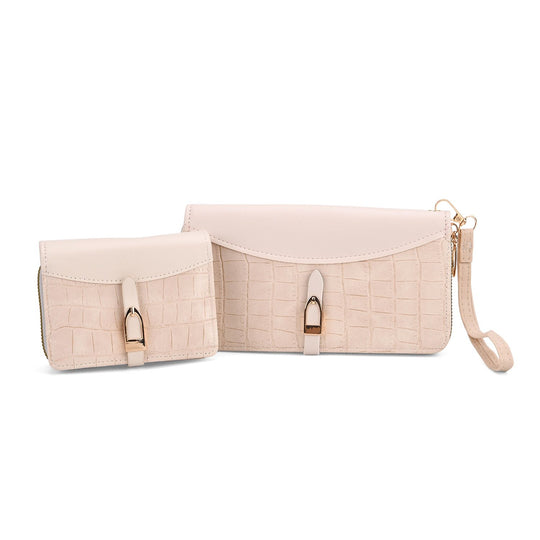 2-teiliges Geldbörsen-Set im Krokoprägungs-Design, Lange Geldbörse 20x10x3 cm und Bifold-Geldbörse 12x9x3,5 cm, Rot