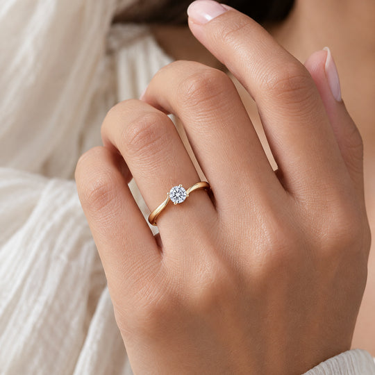 LUXURIANT SI-GH Labor Diamant Solitär Ring, 925 Silber 750 Gelbgold Vermeil - 0,33 ct.