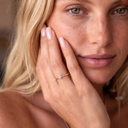 LUXURIANT SI-GH Labor Diamant Solitär Ring, 925 Silber 750 Gelbgold Vermeil - 0,33 ct.