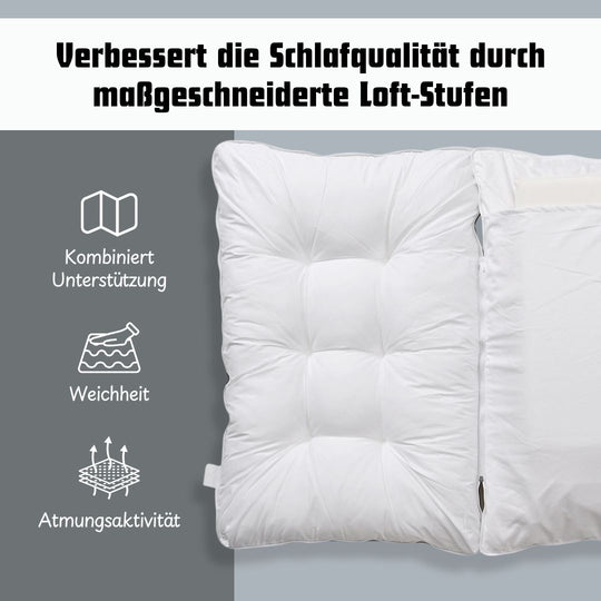 SERENITY NIGHT Weltpremiere: 5-in-1-Kissen mit echtem Daunen, Kunstdaunen und Memory-Schaum, 50x75cm