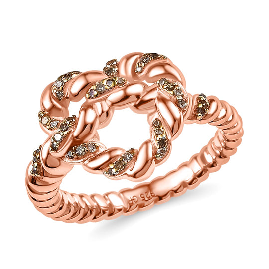 GP Amore Kollektion - Kanchanaburi Blauer Saphir, Natürlicher Champagner Diamant Ring 925 Silber 750 Roségold Vermeil (Größe 18.00) ca. 0.19 ct