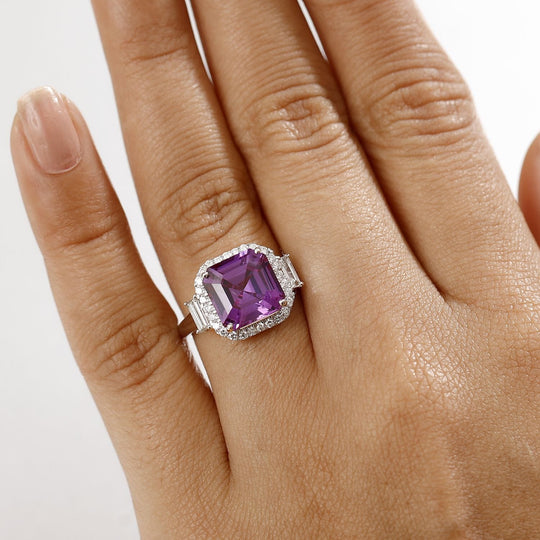 AAA Lab Grown Lila Saphir, Lab Grown Diamant AGI zertifiziert Ring 417 Gold (Größe 19.00) ca. 6.23 ct