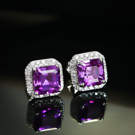 AAA Lab Grown Lila Saphir, Lab Grown Diamant AGI zertifiziert Ohrringe 417 Gold ca. 5.05 ct