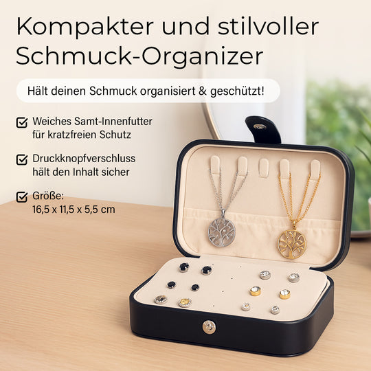 Reise-Schmuckkästchen mit 10 Silberputztüchern, 17x11x5 cm (Box), 11x7 cm (10 Tücher), Creme