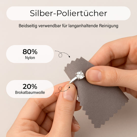 Reise-Schmuckkästchen mit 10 Silberputztüchern, 17x11x5 cm (Box), 11x7 cm (10 Tücher), Creme