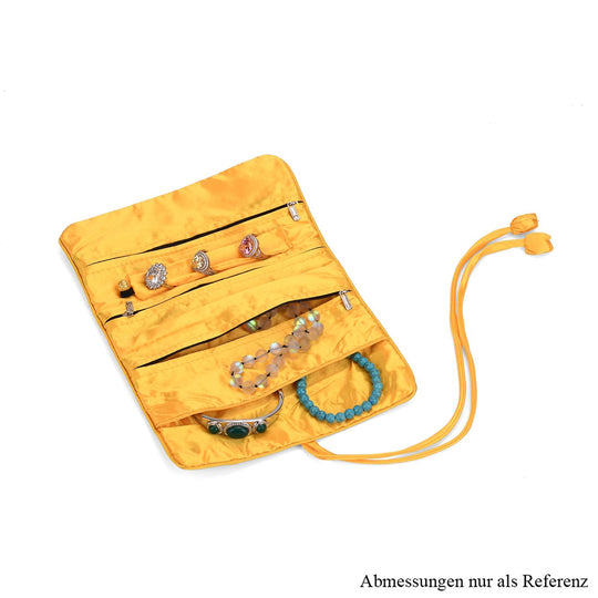 Eleganter Schmuckorganizer aus Satin mit Stickerei und 5 Premium-Poliertüchern, 20 x 9 cm, Orange