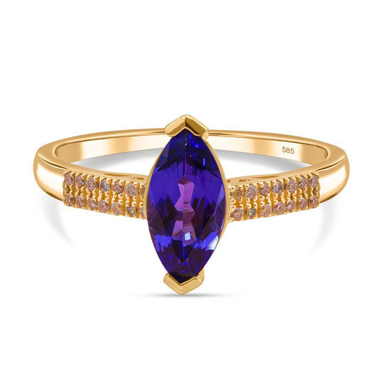 AAA Tansanit, Natürlicher gelber Diamant Ring 585 Gold (Größe 18.00) ca. 2,02 ct