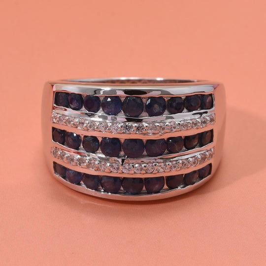 Kanchanaburi Blauer Saphir Ring 925 Silber rhodiniert (Größe 20.00) ca. 2,28 ct