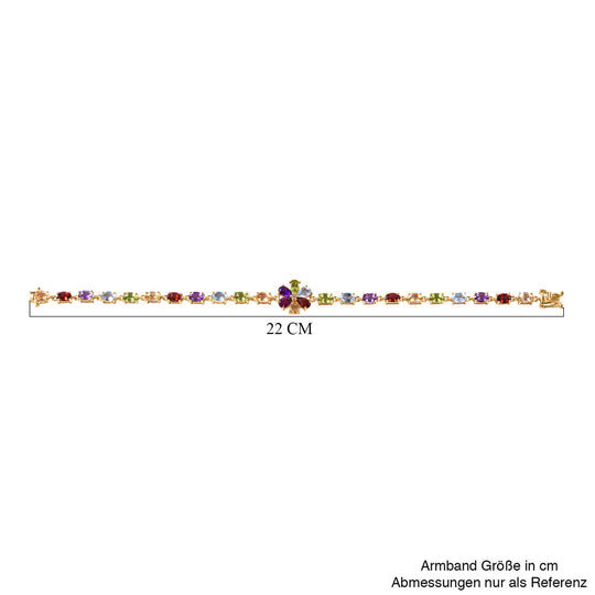 Mehrfarbiges Edelstein Armband, ca. 19 cm, 925 Silber Gelbgold Vermeil ca. 12,39 ct.