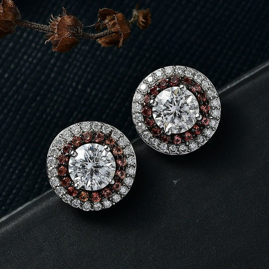 D'Joy 100 Facetten Moissanit, Roter Saphir Ohrringe 925 Silber rhodiniertca. 2.06 ct